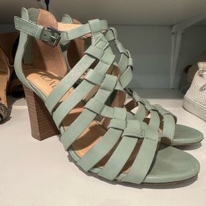 Mint green chunk heel sandals
